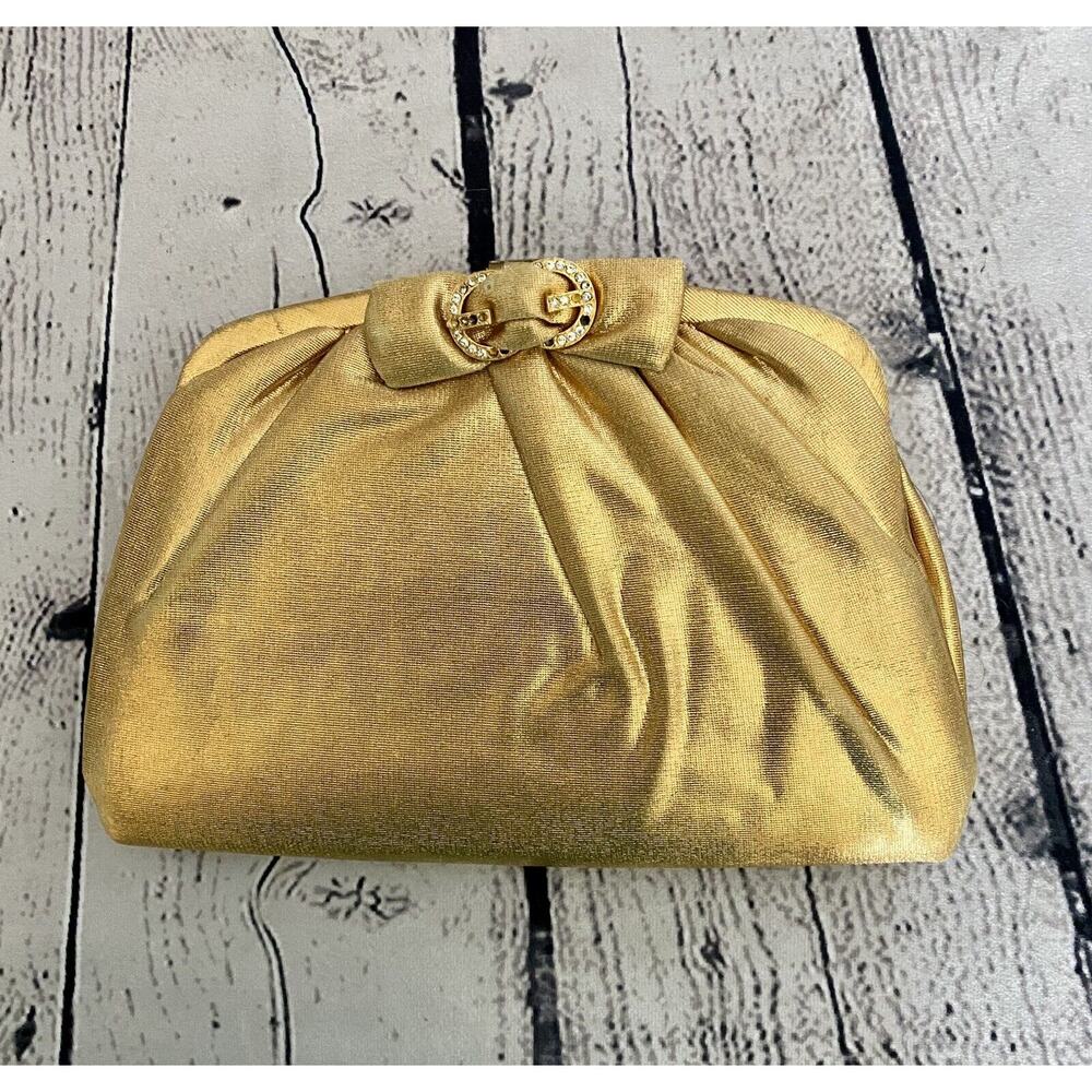 Vintage Gold Ingber Clutch Rhinestone Clasp Attached Coin Purse